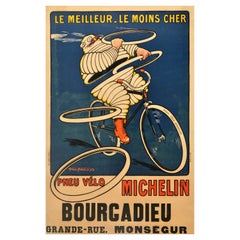 Affiche publicitaire d'origine ancienne Michelin Tyre Bourgadieu Bibendum Roowy