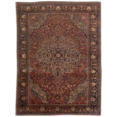 Alfombra persa antigua de lana oxidada Farahan de 1880 hecha a mano con diseño integral