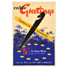Original Vintage Advertising Poster Cable Greetings GPO Anywhere In Commonwealth