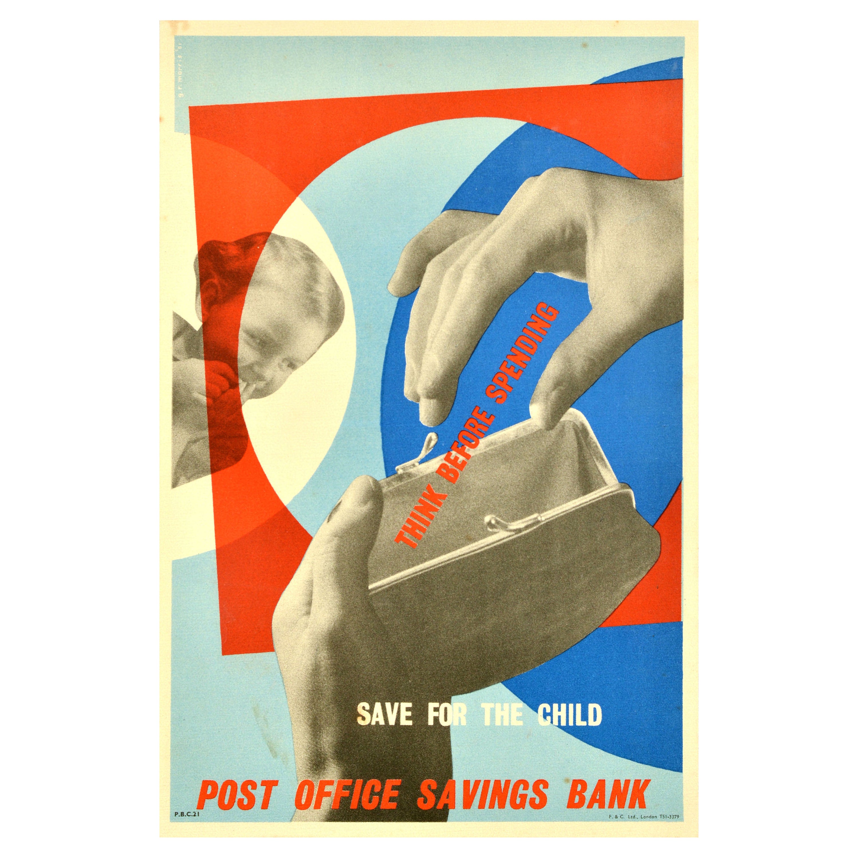 Cartel Publicitario Original Vintage Caja Postal de Ahorros Ahorra Para El Niño