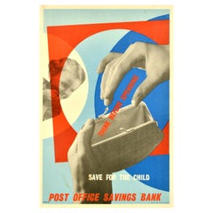 Affiche publicitaire d'origine Post Office Savings Bank Save For The Child