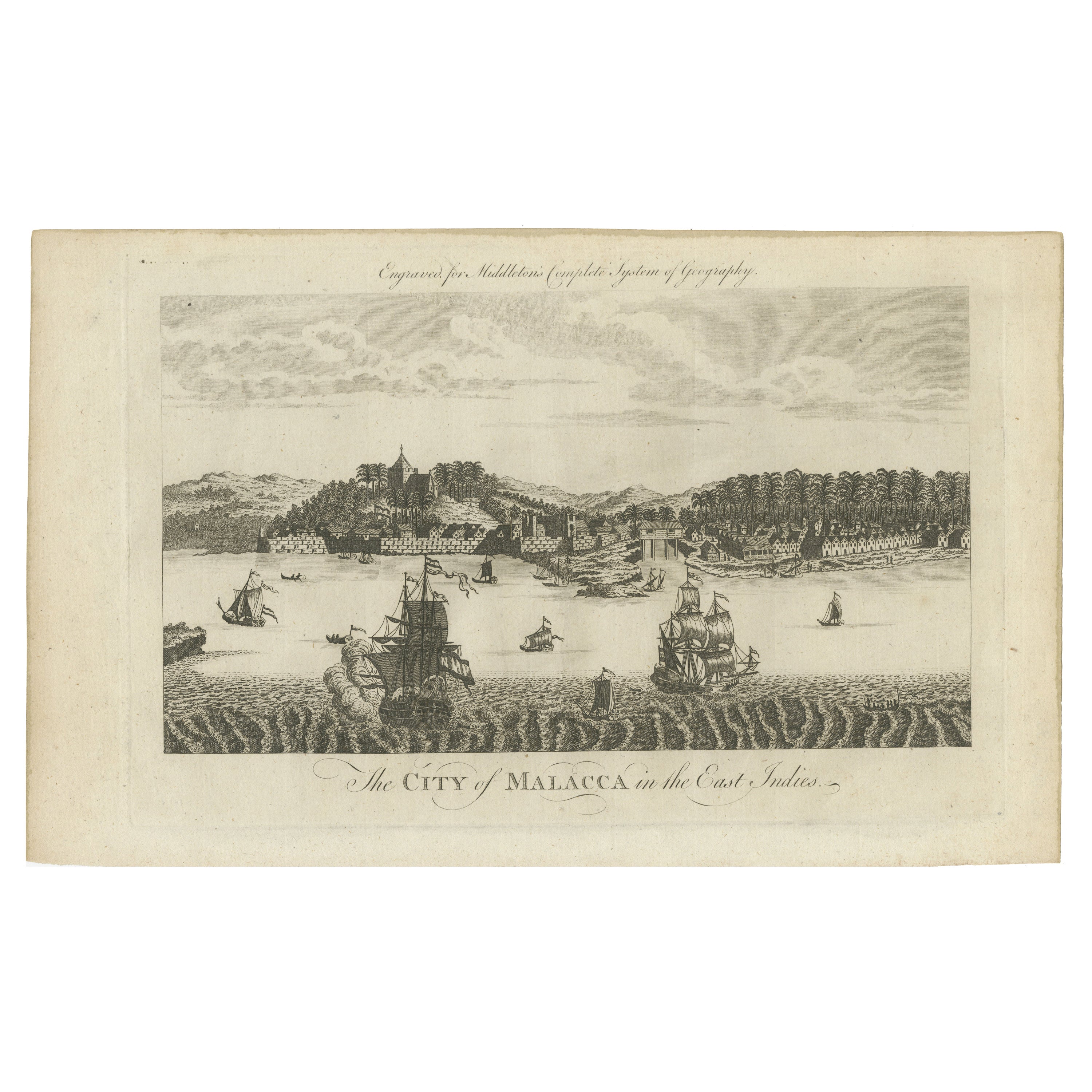 Historic View of Malacca: An original 1777 Engraving by Middleton For Sale