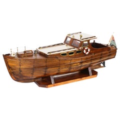 Vintage Large Wooden Model of A Luxury Yacht Mid 20th Century