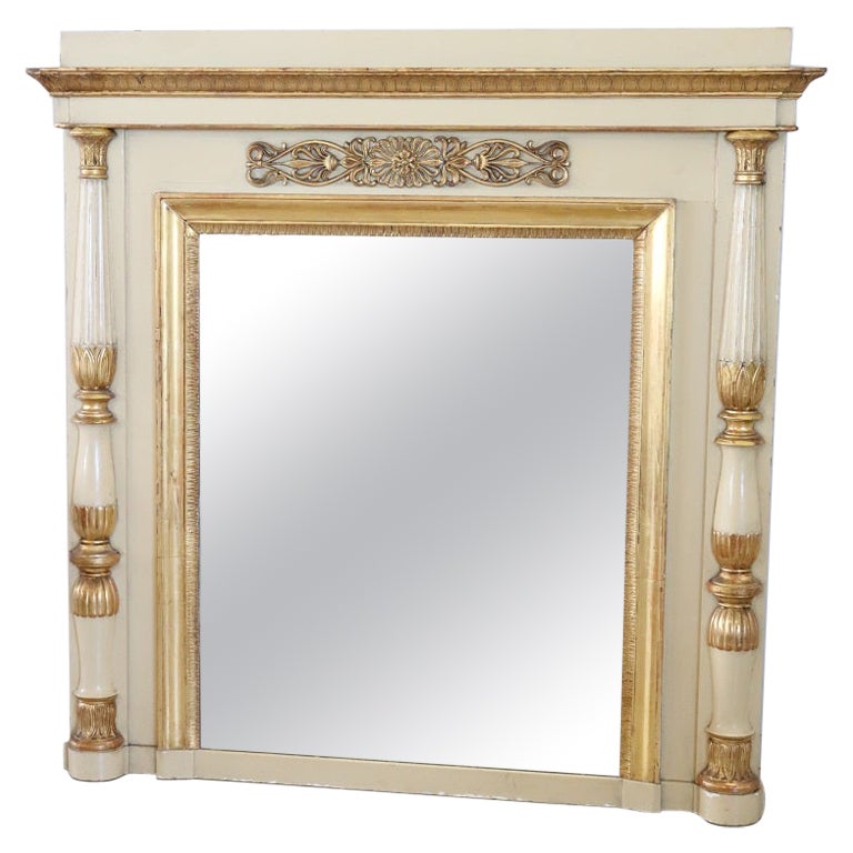 Grand miroir mural néoclassique en bois laqué et doré du début du XIXe siècle