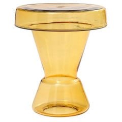 Hand-Casted Amber Gold Murano Glass Round Side Table, Italy, 15"Dx17.75"H
