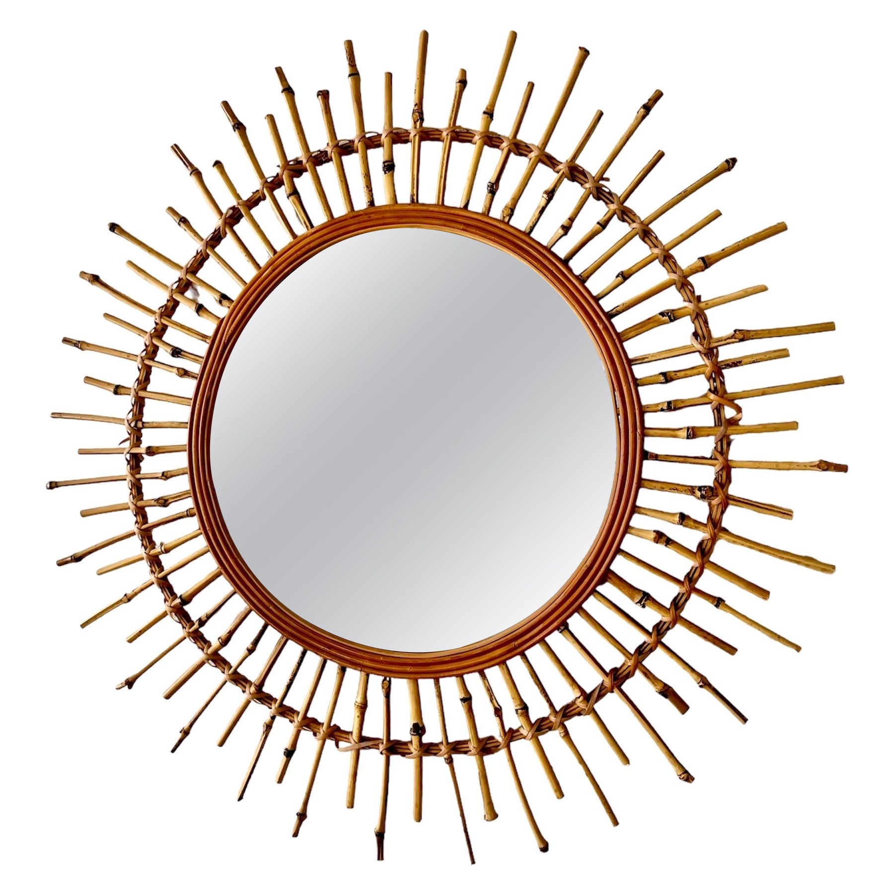 French Riviera mirror Bamboo with Rattan original, 1960s