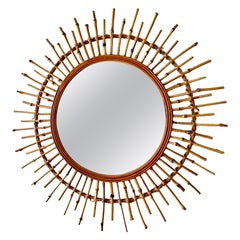 French Riviera mirror Bamboo with Rattan original, 1960s