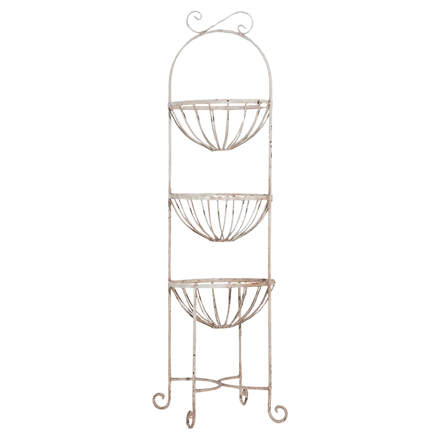 20th Century French Vintage Three-Tier Metal Garden Plant Stand For Sale
