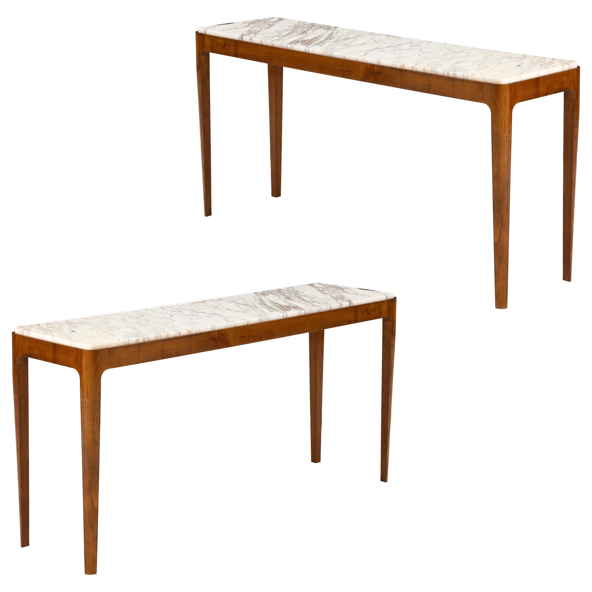 Pareja de Consolas Italianas de Madera de Cerezo y Mármol Broccatello, Italia en venta