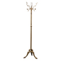 Early 20th Century French Gilt Brass Swivel Four-Hook Standing Figural Hall Tree