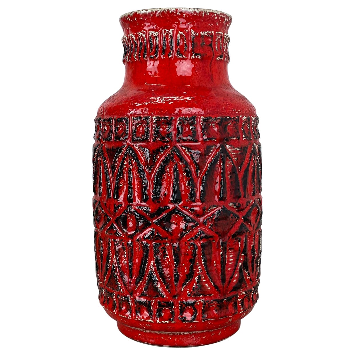Große, große, farbenfrohe, 30 cm große Fat Lava-Keramikvase von Bay Ceramics, Deutschland, 1970er Jahre