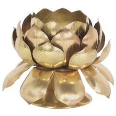 Large Mid-Century Brass Lotus Candleholder
