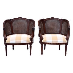 Regence Double Cane Bergere Chairs, Pair