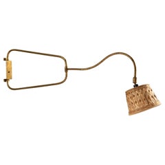 Rene Mathieu, Wall Light, Brass, Rattan, France, 1950s