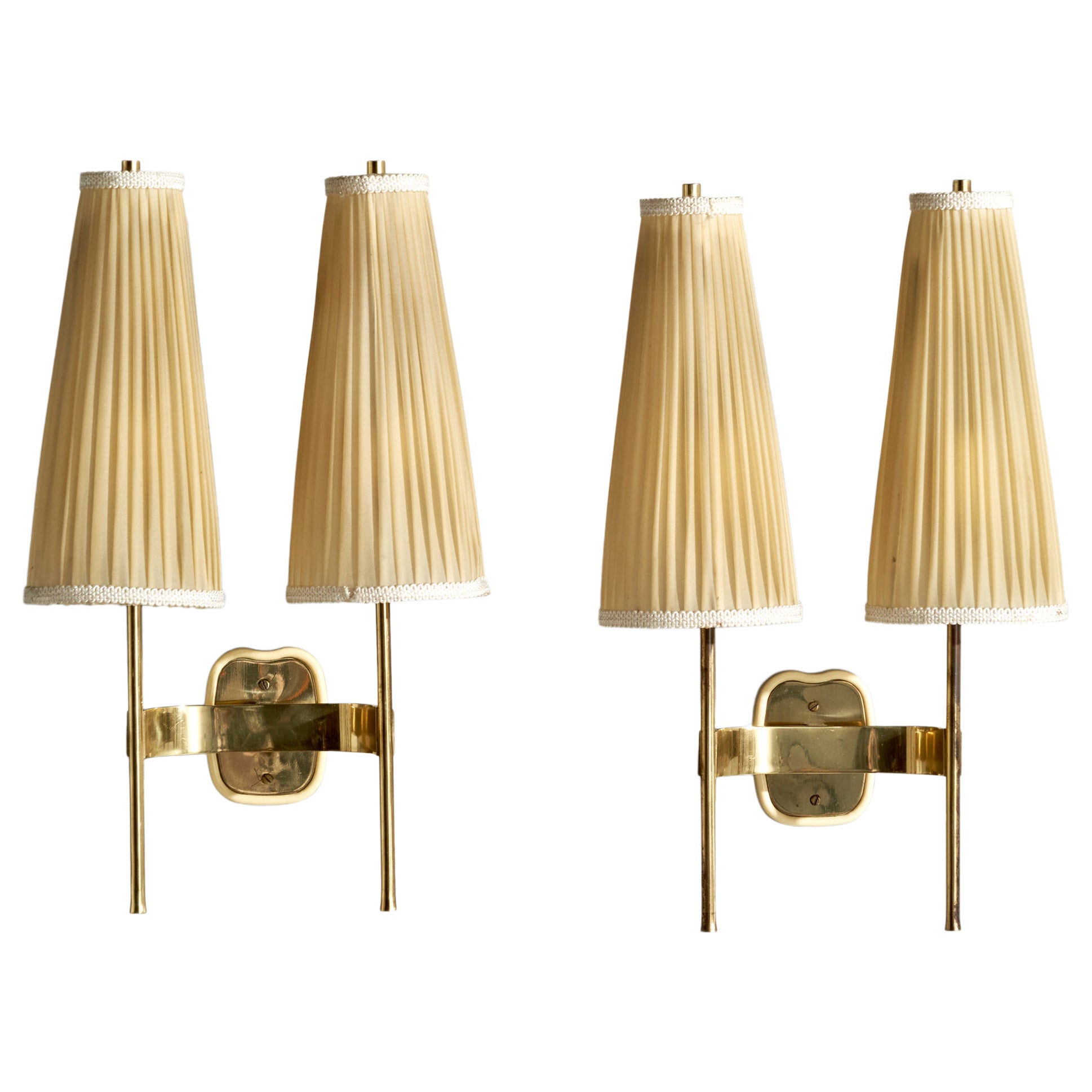 Designer austriaco, Lampade da parete, Ottone, Tessuto, Metallo, Austria, anni '50
