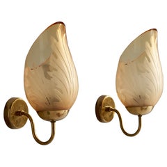 Carl Erik Bodén, Wall Lights, Brass, Glass, Sweden, 1940s
