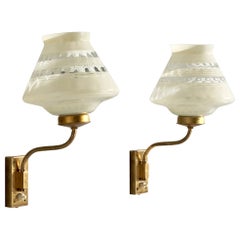 Swedish Designer, Wall Lights, Brass, Glass, Sweden, 1940s