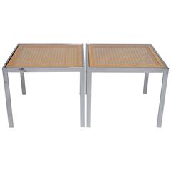 Pair of Milo Baughman Cane and Chrome End Tables 10