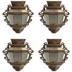 Set of 4 Italian Silvered Brass and Metal Wall Lantern Sconces, ca. 1900