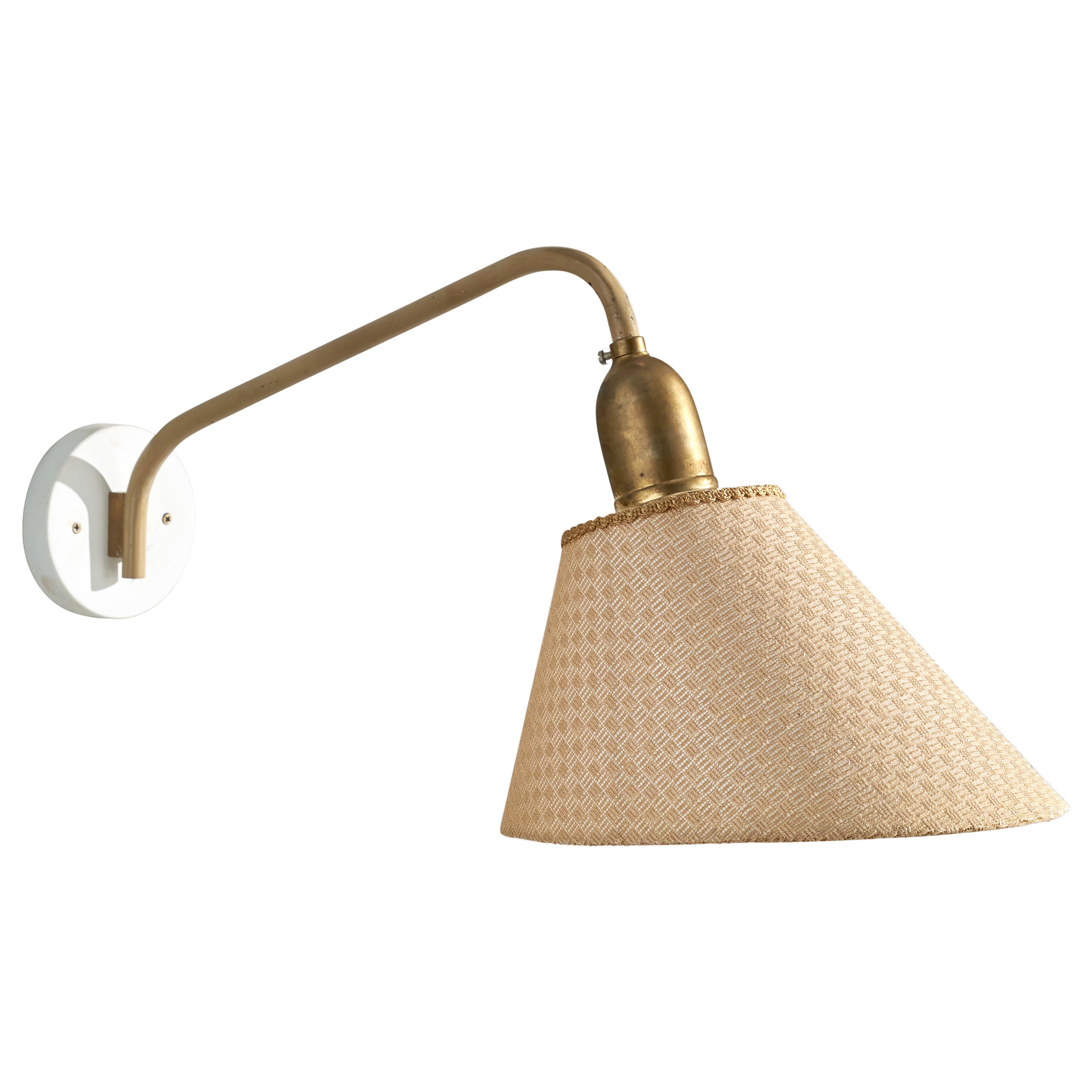 Finnish Designer, Wall Light, Brass, Metal, Fabric, Finland, 1960s