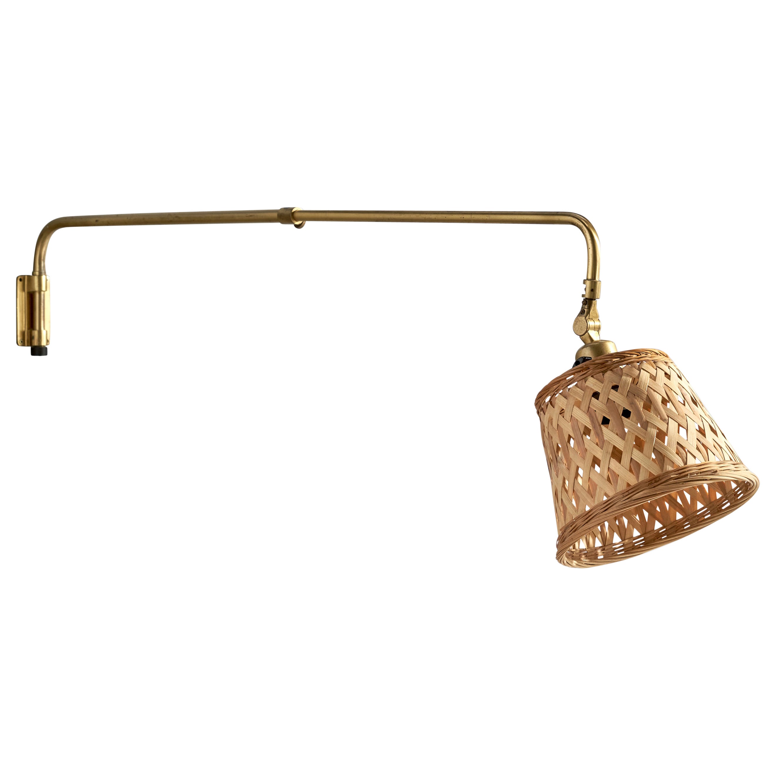 EOS, Wall Light, Brass, Rattan, Sweden, 1940s