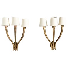 Guglielmo Ulrich Attribution, Wall Lights, Brass, Fabric, Italy, 1940s
