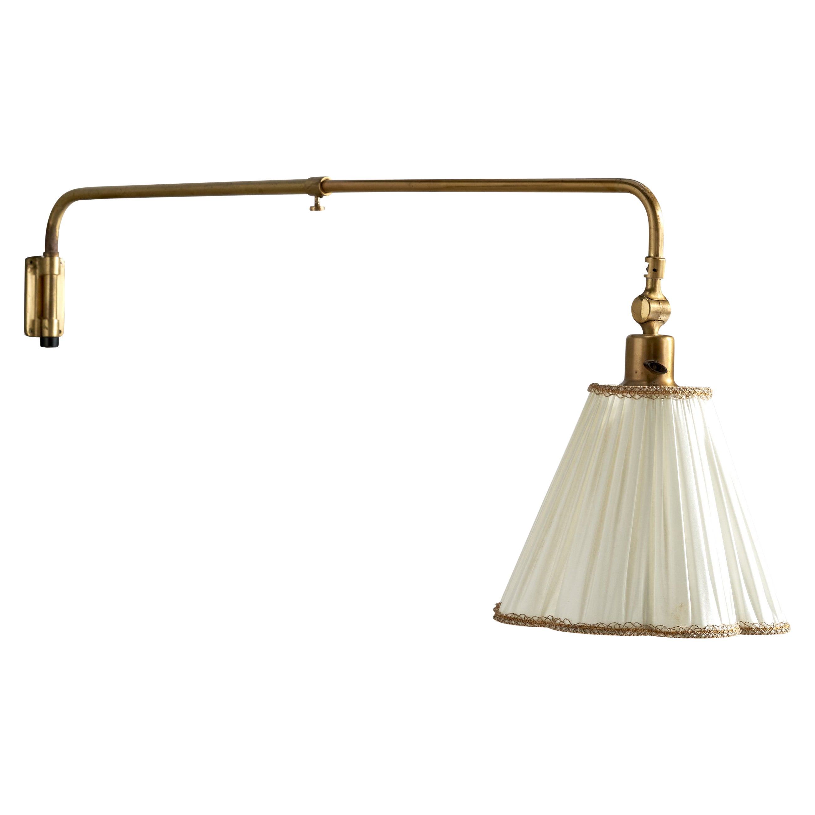 EOS, Wall Light, Brass, Fabric, Sweden, 1940s For Sale