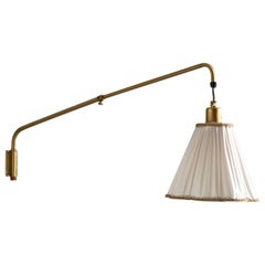 Swedish Designer, Wall Light, Brass, Fabric, Sweden, 1940s
