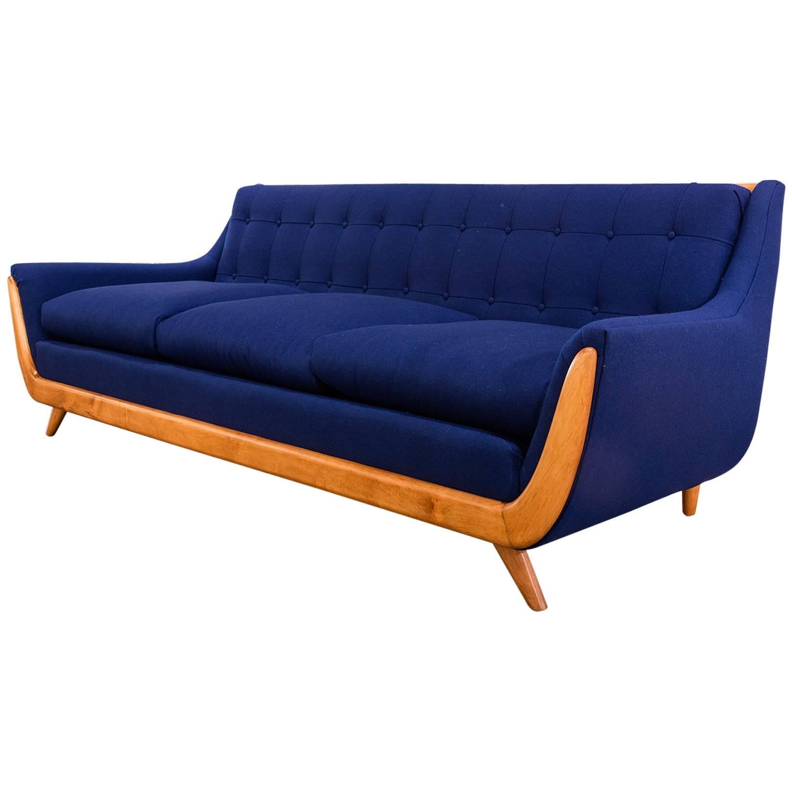 Three-Seat American Blue Sofa For Sale