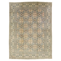 Handmade Antique Kashan Designed Wool Rug in Beige