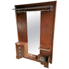 European Art Deco Hall Tree, Mirror, Hat Rack and Umbrella Stand