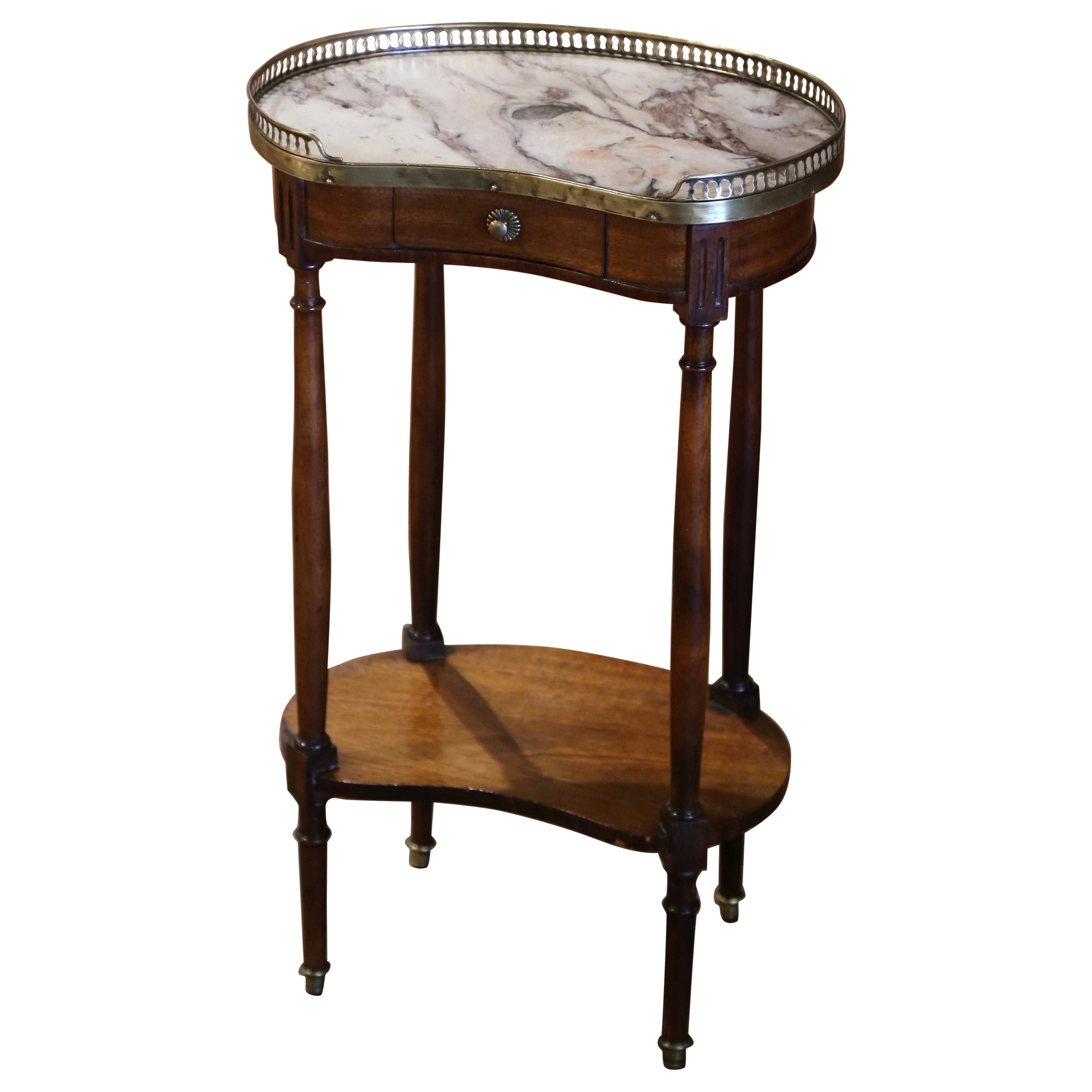 Table d'appoint en acajou à plateau de marbre Louis Philippe du début du XXe siècle