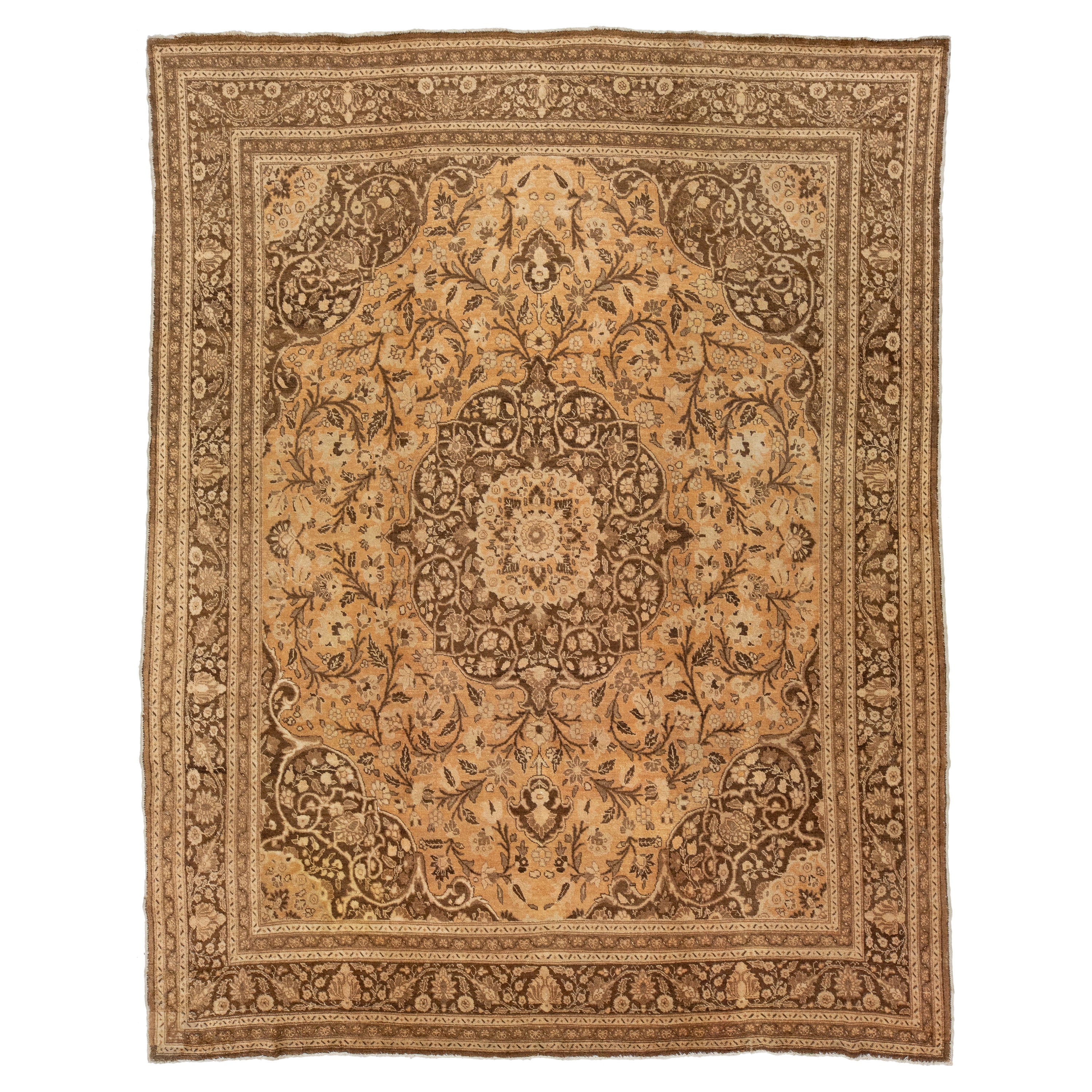 10 X 13 Vintage Tabriz Handmade entworfen Wolle Teppich in Tan Farbe