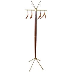 Gio Ponti Style Brass and Wood Coat Stand