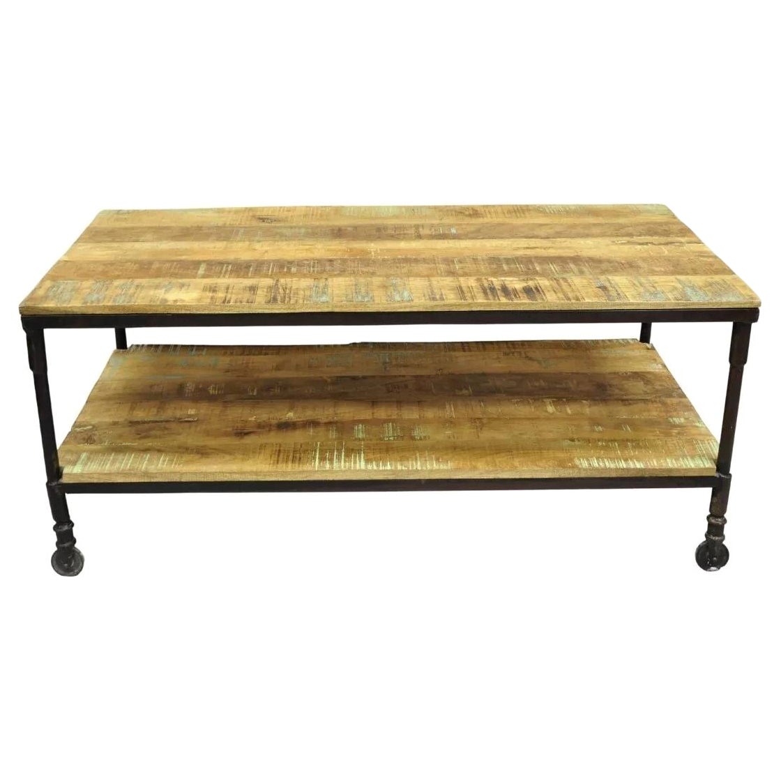Vintage Industrial Style Gusseisen und Distressed Reclaimed Wood Couchtisch