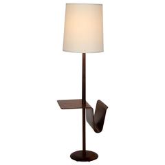 Mid-Century Walnut Floor Lamp with Bent Ply Table & Magazine Rack