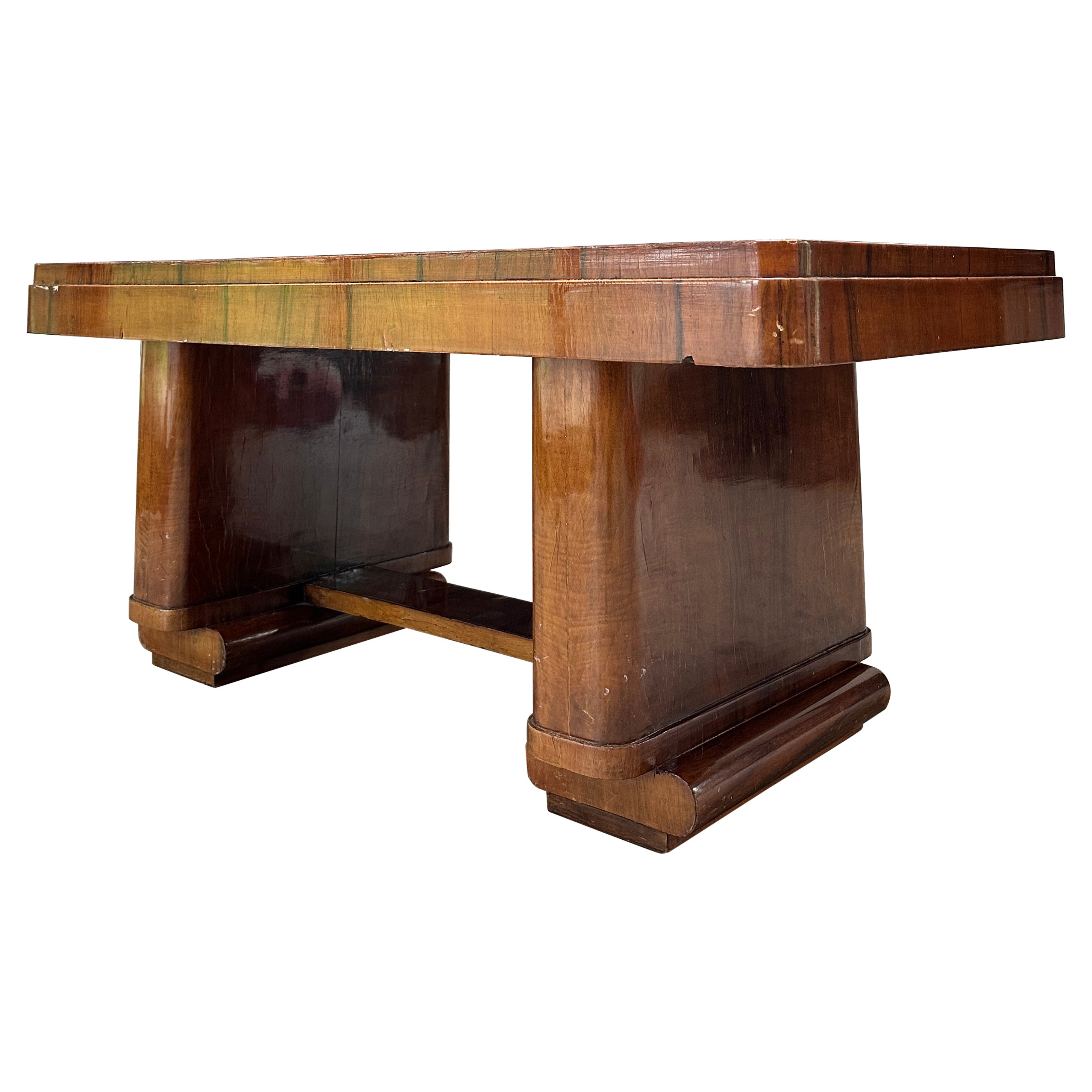 Table basse rectangulaire ancienne Art Deco en noyer en vente