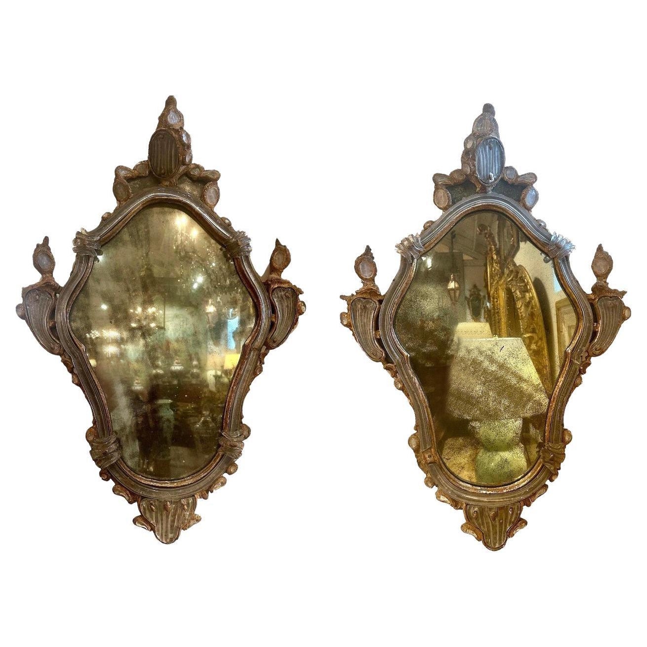 Pair Left/Right Gilt-wood Venetian Mirrors For Sale