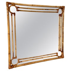 Miroir mural en rotin, datant du milieu du 20e siècle, de style côtier, organique et moderne, fini
