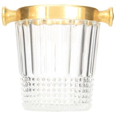 Mid-Century Cut Glass and Brass Ice Bucket