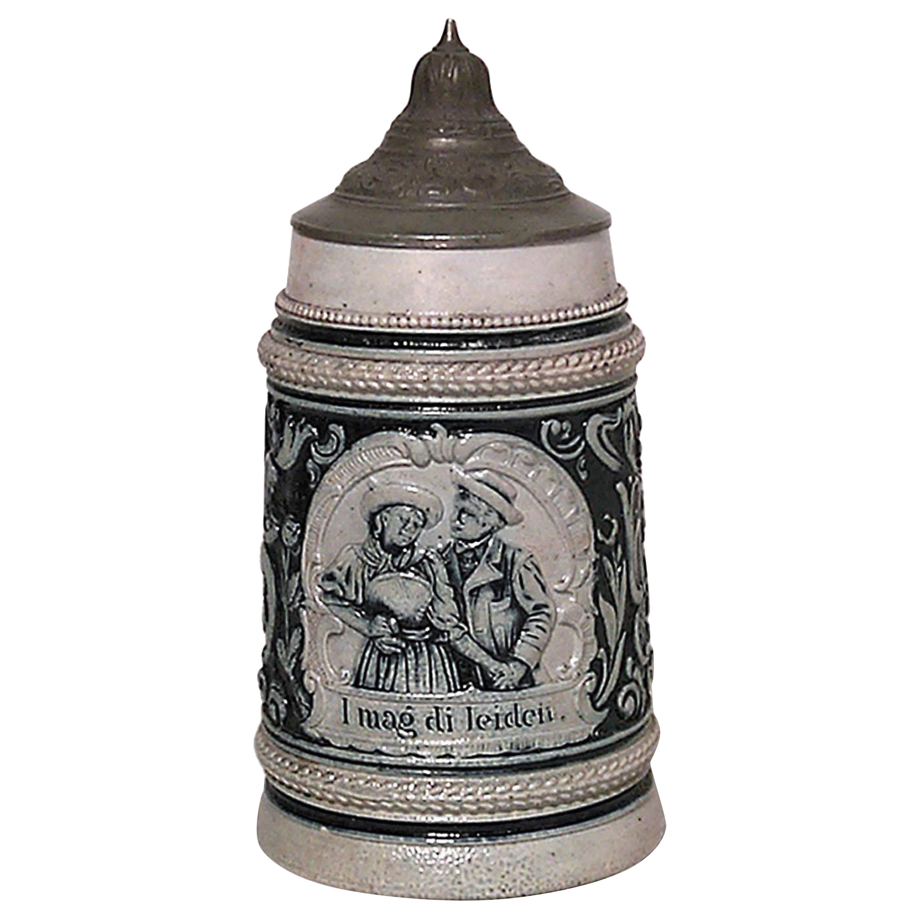 Stein da birra tedesco in porcellana e peltro Metlack