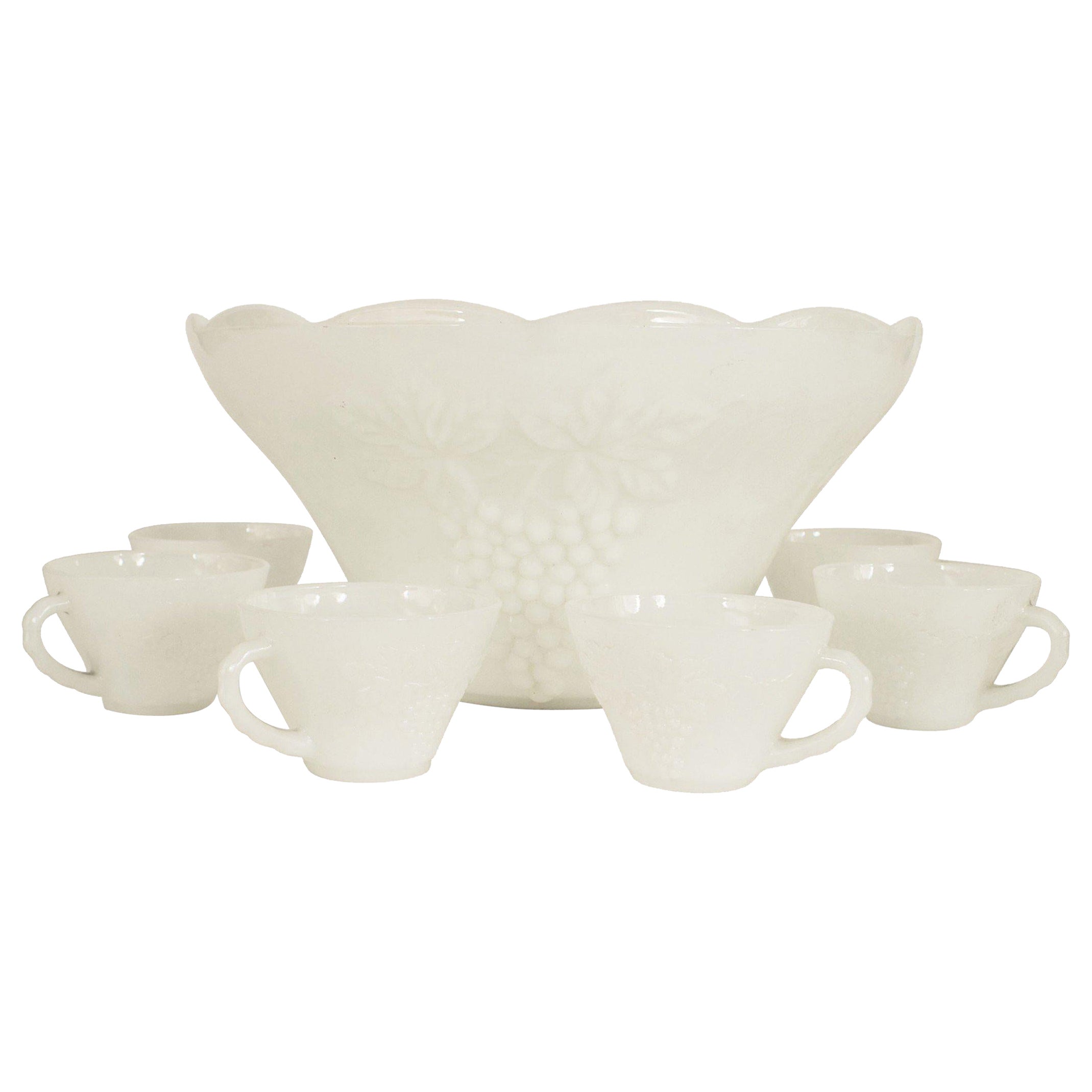 13-Piece American Victorian Milk Glass Punch Bowl Set