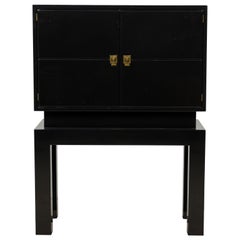 Tommi Parzinger Mid-Century American Modern Black Lacquered Bar Cabinet