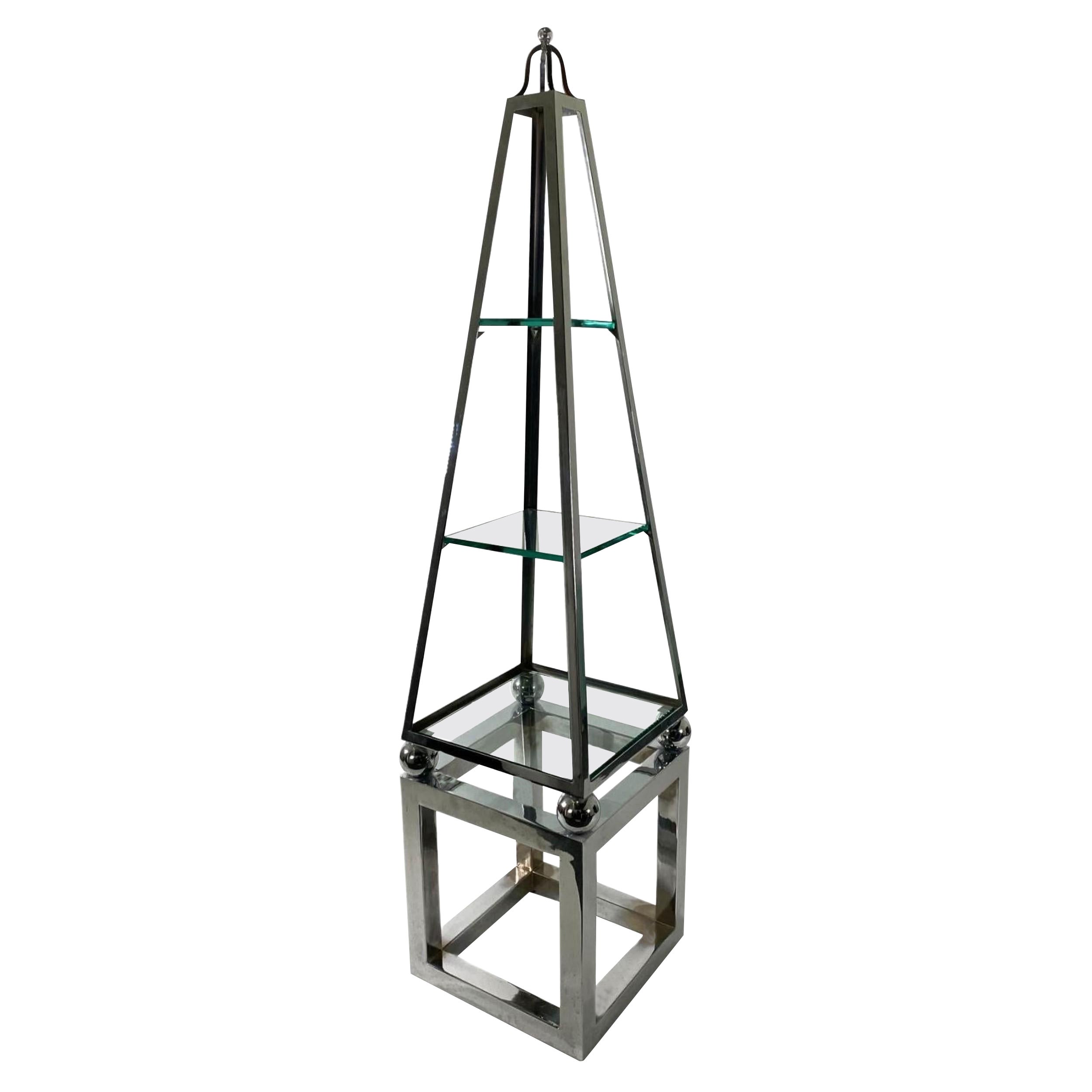 Etagere a forma di obelisco in cromo lucido moderno italiano