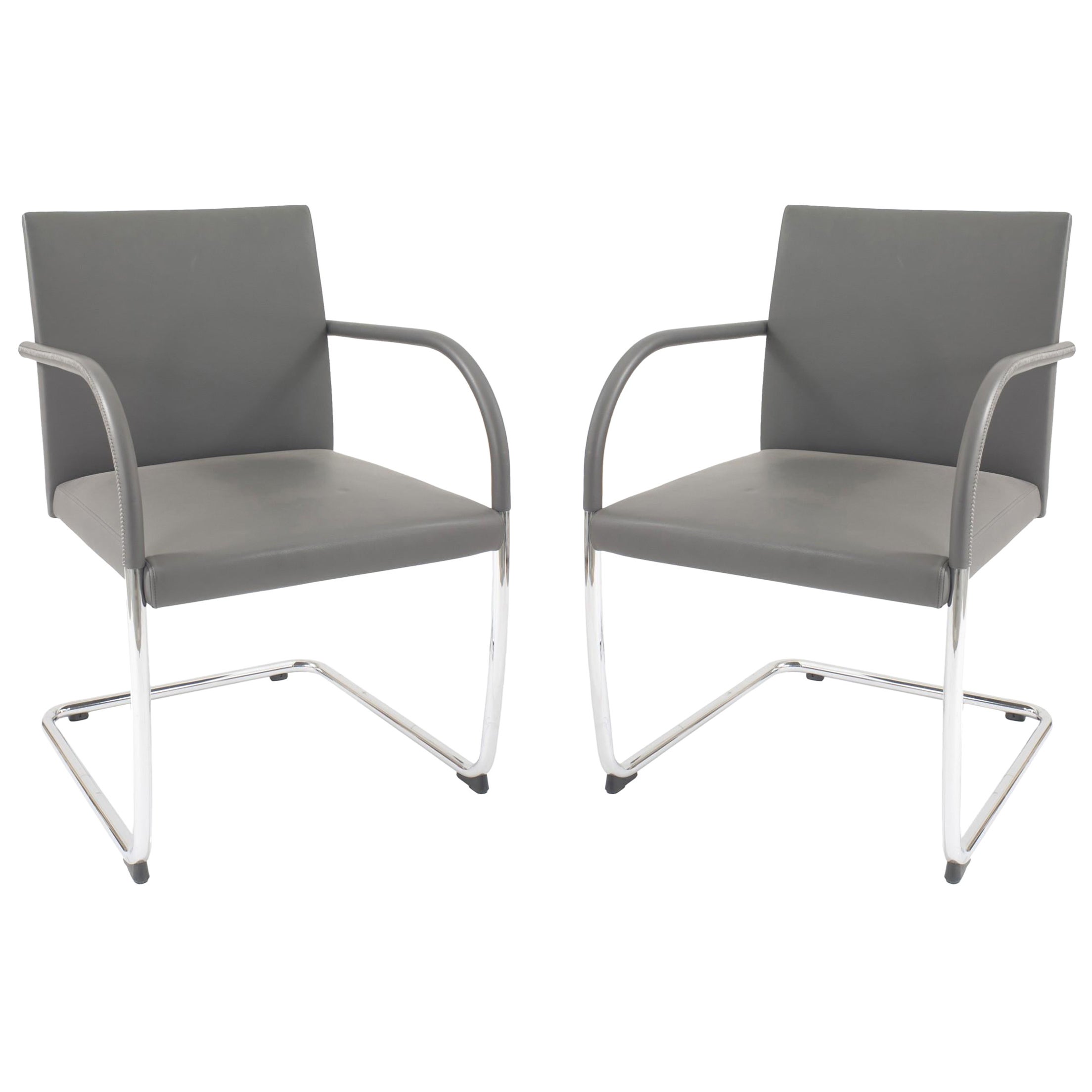 Pair of Contemporary Gray Leather Arm Chairs
