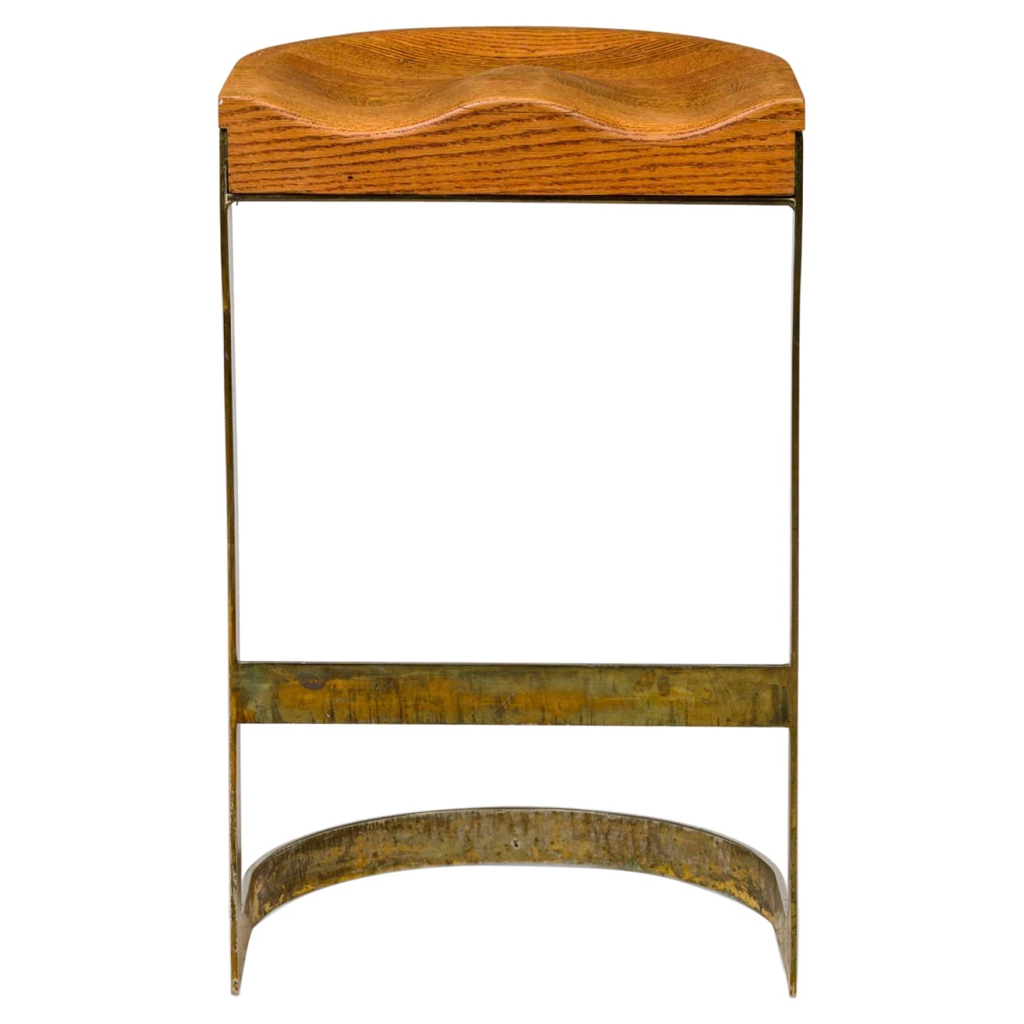 Warren Bacon Mid-Century American Brass and Wood Horseshoe Cantilever Bar Stool
