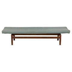 Jens Risom Danish Mid-Century Light Gray Tufted Upholstery & Teak Floating Bench