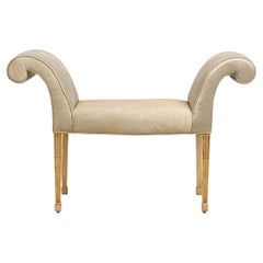 Antique English George III Parcel Gilt Embroidered Satin Upholstered Window Seat