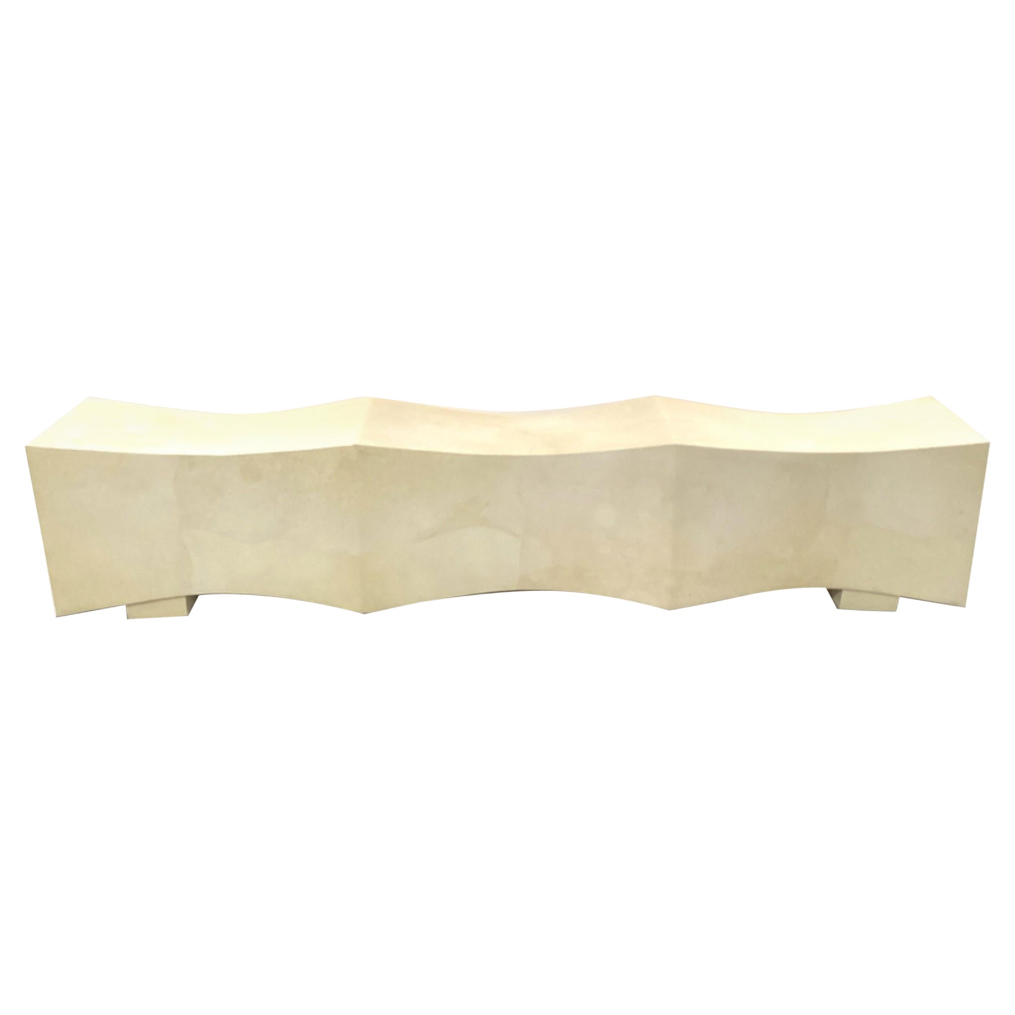Karl Springer American Freeform Beige Parchment "Cameo" 3 Seat Bench