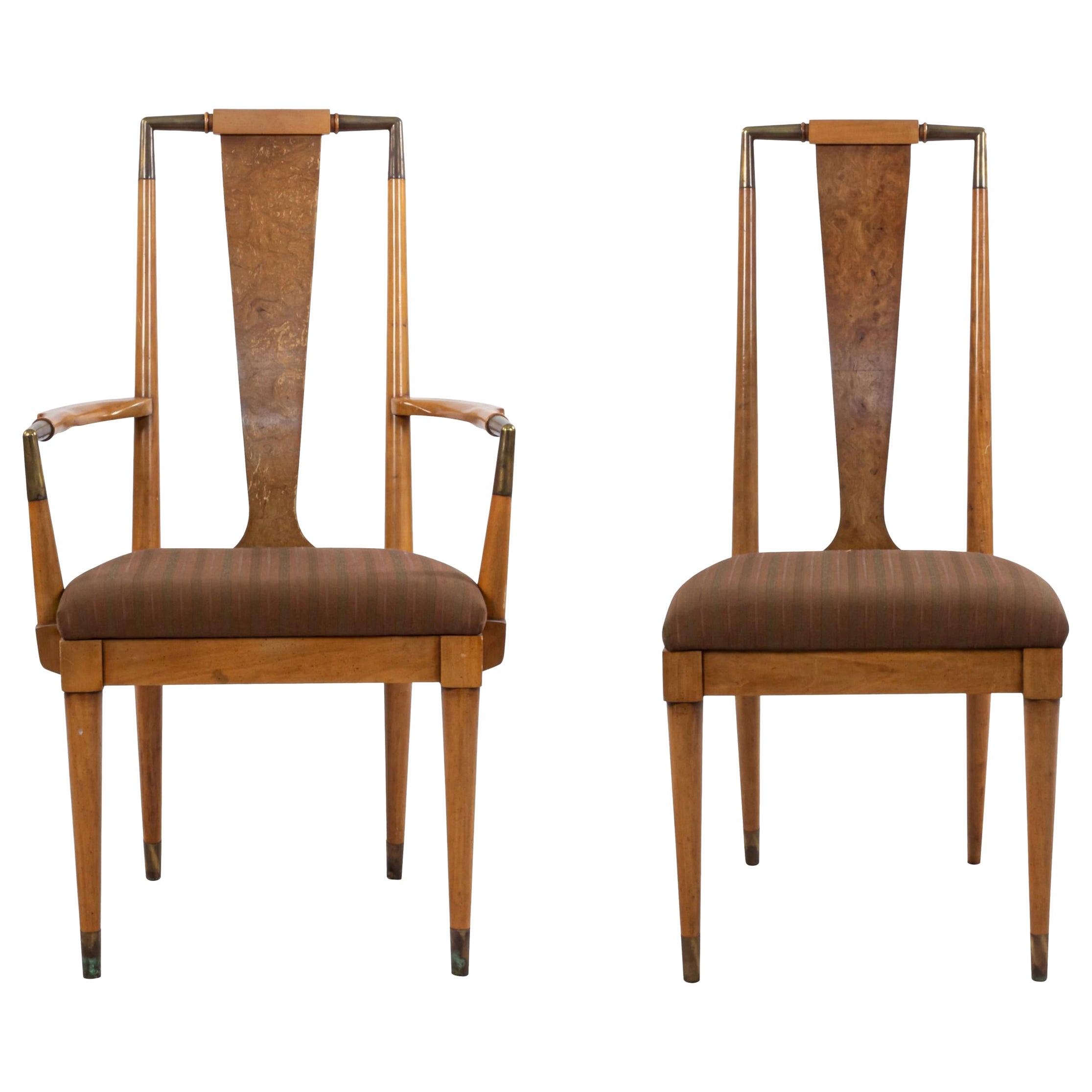 Ensemble de 6 chaises d'accoudoir et d'appoint à dossier épais du milieu du siècle dernier en vente